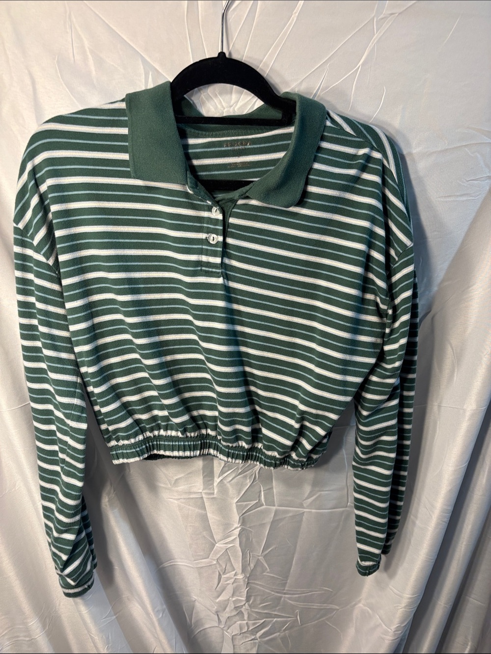 Arizona Jean Company Green and White Striped Cropped Polo